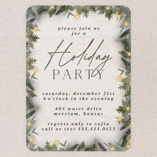 Holly Lights Holiday Invitation, White, 5x7 Flat, Holiday, Standard Smooth Cardstock, Rounded