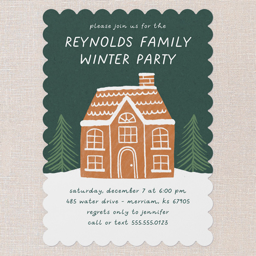 Gingerbread Gesture Holiday Invitation, Green, 5x7 Flat, Write Your Own Greeting, Matte, Signature Smooth Cardstock, Scallop