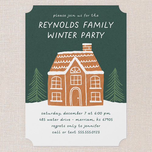 Gingerbread Gesture Holiday Invitation, Green, 5x7 Flat, Write Your Own Greeting, Pearl Shimmer Cardstock, Ticket