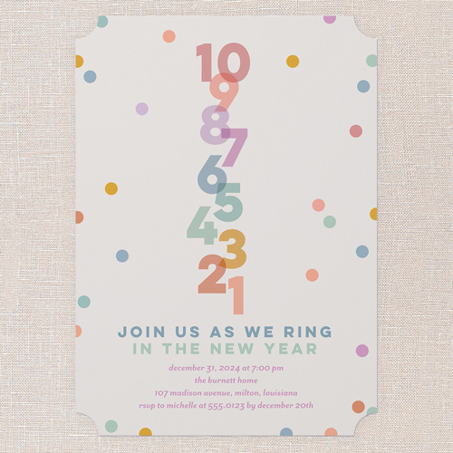 Chromatic Confetti Holiday Invitation, White, 5x7 Flat, New Year, Pearl Shimmer Cardstock, Ticket