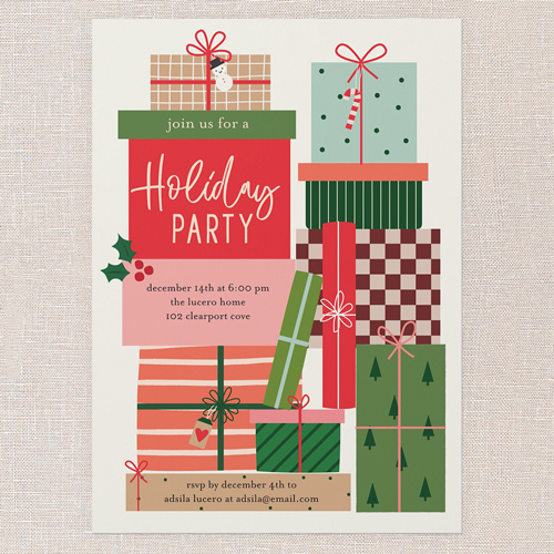 Gracious Gifts Holiday Invitation, Red, 5x7 Flat, Holiday, Pearl Shimmer Cardstock, Square