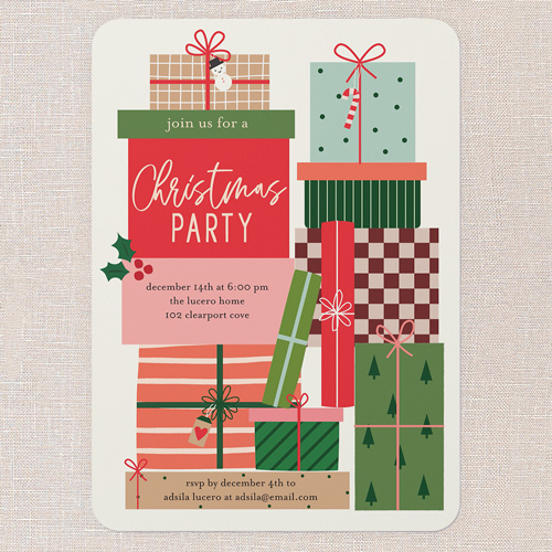 Gracious Gifts Holiday Invitation, Red, 5x7 Flat, Christmas, 100% Recycled Cardstock , Rounded, Red