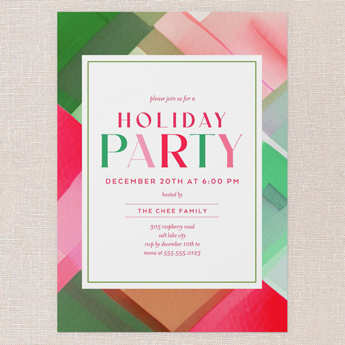 Prismatic Plaid Holiday Invitation, Pink, 5x7 Flat, Holiday, 100% Recycled Cardstock , Square