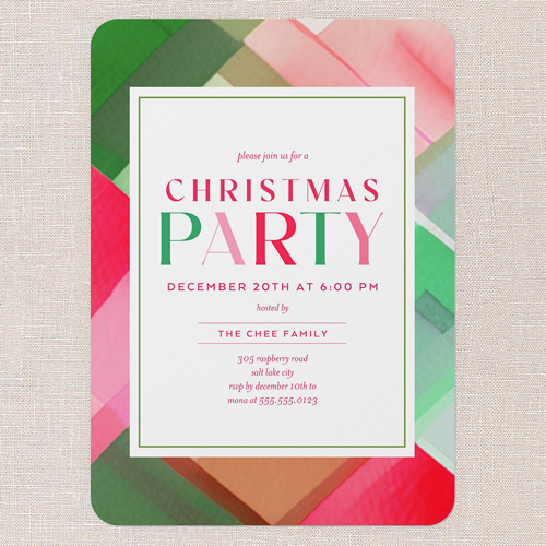 Prismatic Plaid Holiday Invitation, Pink, 5x7 Flat, Christmas, Standard Smooth Cardstock, Rounded, Ballet