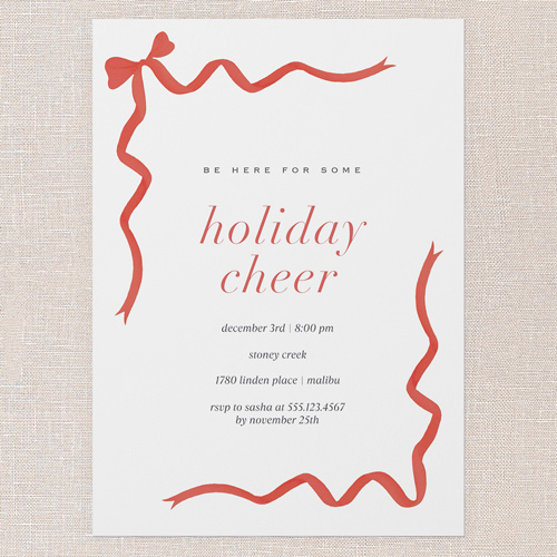 Bow Border Holiday Invitation, White, 5x7 Flat, Holiday, Standard Smooth Cardstock, Square