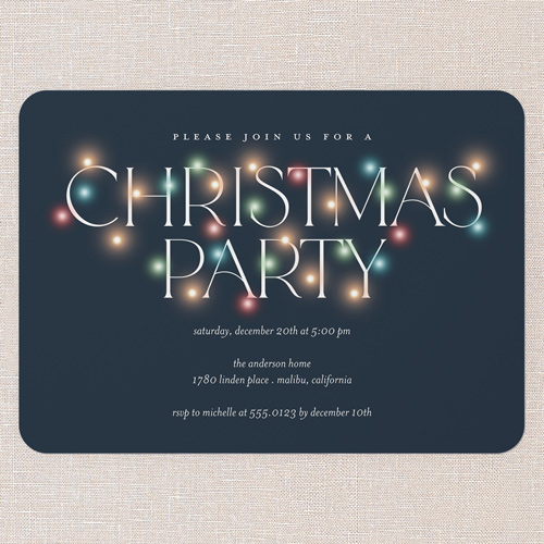Luminous Gathering Holiday Invitation, Blue, 5x7 Flat, Christmas, Pearl Shimmer Cardstock, Rounded, Navy
