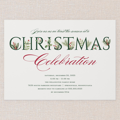 Elegant Gathering Holiday Invitation, Beige, 5x7 Flat, Christmas, Pearl Shimmer Cardstock, Square, Beige