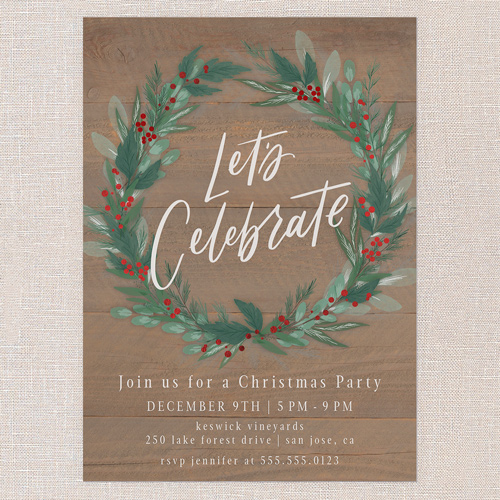 Cheerful Wreath Holiday Invitation, none, Brown, 5x7 Flat, Christmas, 100% Recycled Cardstock , Square, Clove