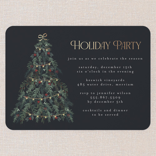 Garland Gathering Holiday Invitation, Grey, 5x7 Flat, Holiday, Matte, Signature Smooth Cardstock, Rounded, Charcoal