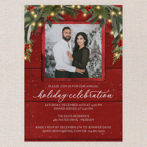 Evergreen Glow Holiday Invitation, Red, 5x7 Flat, Holiday, Matte, Signature Smooth Cardstock, Square, Red