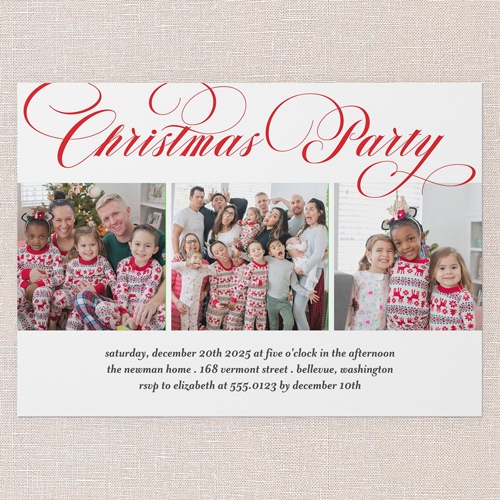 Swirl Invitation Holiday Invitation, Red, 5x7 Flat, Christmas, Pearl Shimmer Cardstock, Square, Red