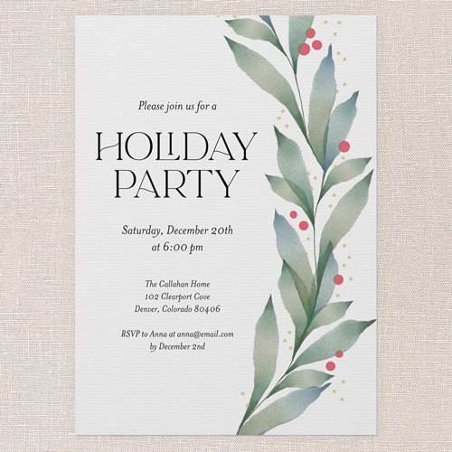 Holiday Leafage Holiday Invitation, White, 5x7 Flat, Holiday, Pearl Shimmer Cardstock, Square, White