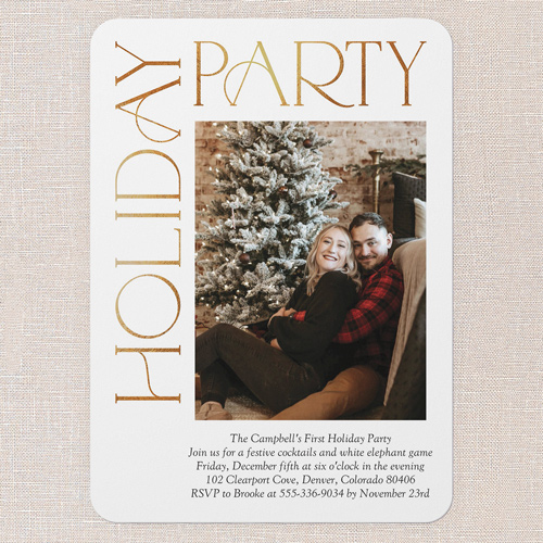Shiny Serif Holiday Invitation, White, 5x7 Flat, Holiday, Standard Smooth Cardstock, Rounded, White