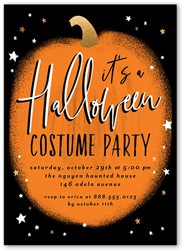 Pumpkin Party Halloween Invitation, Black, 5x7 Flat, Pearl Shimmer Cardstock, Square