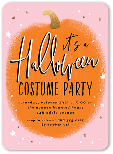 Pumpkin Party Halloween Invitation, Pink, 5x7 Flat, Matte, Signature Smooth Cardstock, Rounded, Blushing