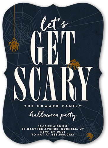 Lets Get Scary Halloween Invitation, Gray, 5x7 Flat, Pearl Shimmer Cardstock, Bracket