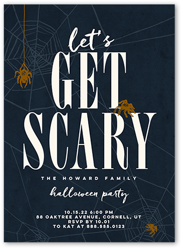 Lets Get Scary Halloween Invitation, Gray, 5x7 Flat, Standard Smooth Cardstock, Square, Gray