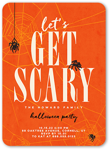 Lets Get Scary Halloween Invitation, Orange, 5x7 Flat, Pearl Shimmer Cardstock, Rounded