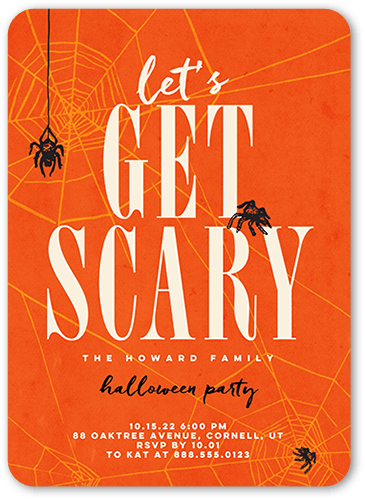 Lets Get Scary Halloween Invitation, Orange, 5x7 Flat, 100% Recycled Cardstock ?, Rounded