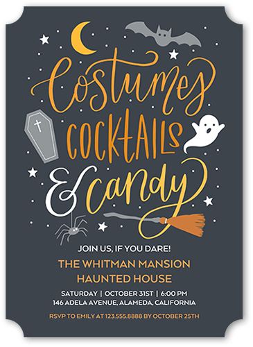 Costumes and Cocktails Halloween Invitation, Gray, 5x7, Pearl Shimmer Cardstock, Ticket