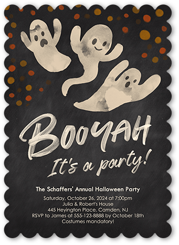 Booyah Halloween Invitation, Grey, 5x7 Flat, Matte, Signature Smooth Cardstock, Scallop