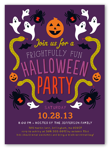 Frightfully Fun Halloween Invitation, Purple, Standard Smooth Cardstock, Square
