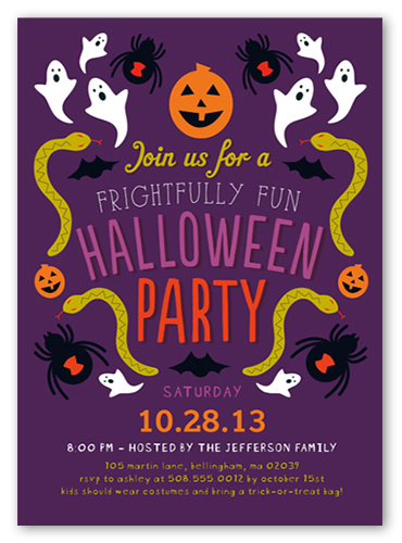 Frightfully Fun Halloween Invitation, Purple, Pearl Shimmer Cardstock, Square, Eggplant