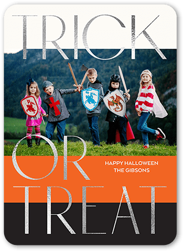 Stacked Treats Halloween Card, White, 5x7 Flat, Pearl Shimmer Cardstock, Rounded, White