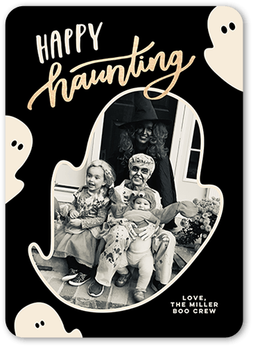 Happy Haunting Halloween Card, Black, 5x7 Flat, Standard Smooth Cardstock, Rounded, White