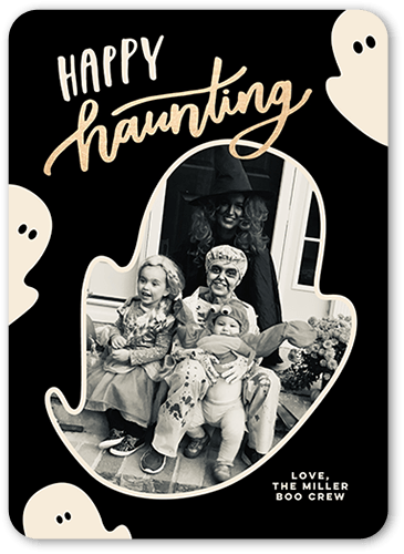 Happy Haunting Halloween Card, Black, 5x7 Flat, Standard Smooth Cardstock, Rounded