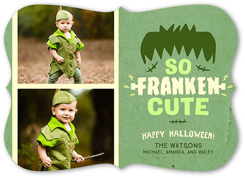 Franken Cute Halloween Card, Green, 5x7, Pearl Shimmer Cardstock, Bracket