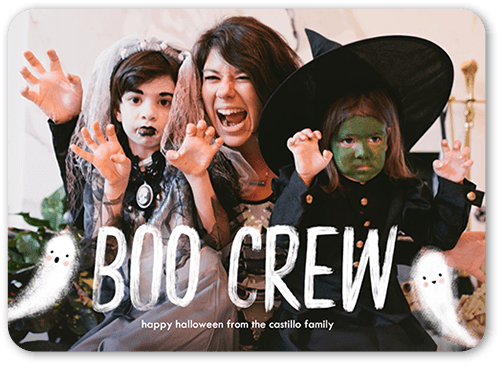 The Boo Crew Halloween Card, White, 5x7 Flat, Pearl Shimmer Cardstock, Rounded