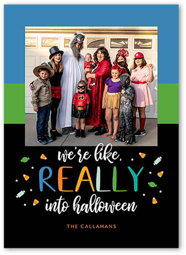 Really Into It Halloween Card, Blue, 5x7 Flat, Matte, Signature Smooth Cardstock, Square