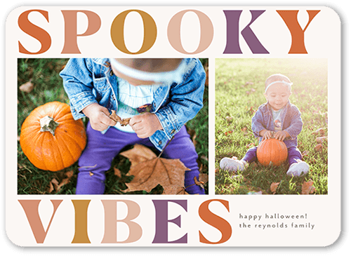 Spooky Vibes Halloween Card, Grey, 5x7 Flat, Pearl Shimmer Cardstock, Rounded, Whisper Gray