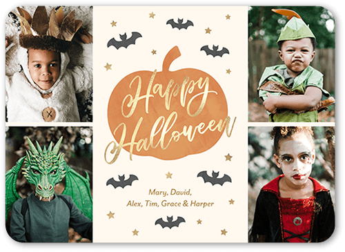 Whimsy Pumpkin Halloween Card, Beige, 5x7 Flat, Pearl Shimmer Cardstock, Rounded
