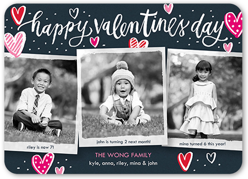 Charming Hearts Valentine's Card, Blue, Matte, Signature Smooth Cardstock, Rounded
