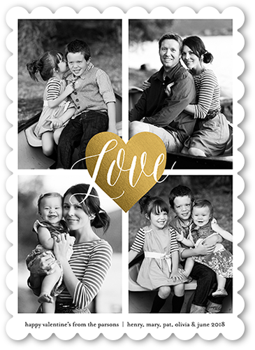 I Heart You Valentine's Card, Black, Pearl Shimmer Cardstock, Scallop