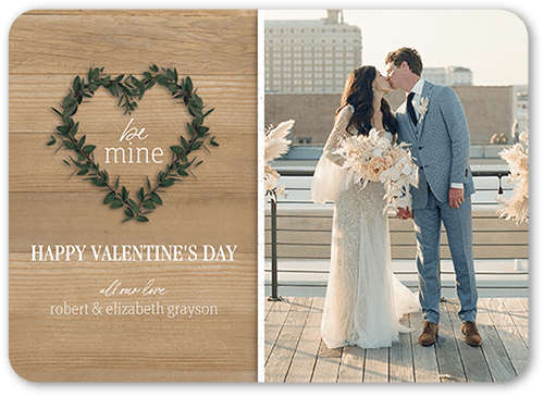 Nature Wreath Valentine's Card, Beige, 5x7 Flat, Pearl Shimmer Cardstock, Rounded, Latte