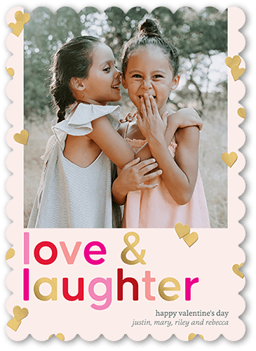 Lovely Laughter Valentine's Card, Pink, 5x7 Flat, Pearl Shimmer Cardstock, Scallop