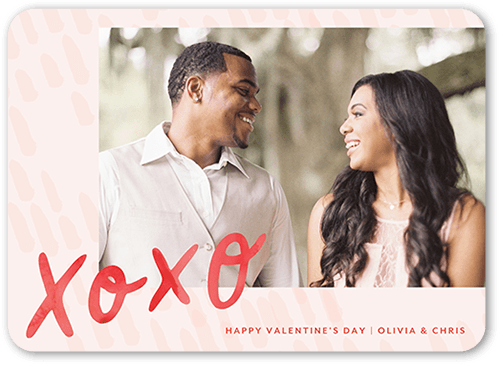 Hugs And Smooches Valentine's Card, Pink, 5x7 Flat, Standard Smooth Cardstock, Rounded, Blush