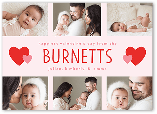 Hearty Wishes Valentine's Card, Pink, 5x7 Flat, Pearl Shimmer Cardstock, Square