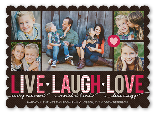 Live Laugh Love Valentine's Card, Brown, Matte, Signature Smooth Cardstock, Scallop