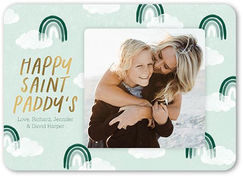 Rad Rainbow St. Patrick's Day Card, Green, 5x7 Flat, Pearl Shimmer Cardstock, Rounded, Sea Breeze