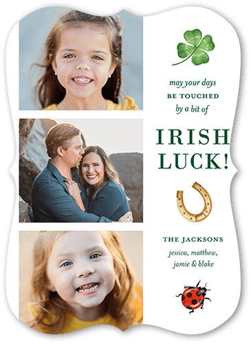 Lucky Symbols St. Patrick's Day Card, White, 5x7 Flat, Pearl Shimmer Cardstock, Bracket