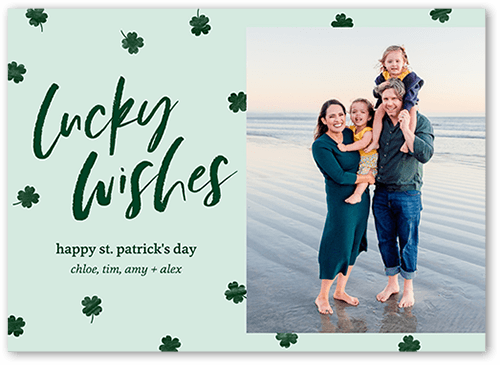 Falling Shamrocks St. Patrick's Day Card, Green, 5x7 Flat, Matte, Signature Smooth Cardstock, Square, Sea Breeze