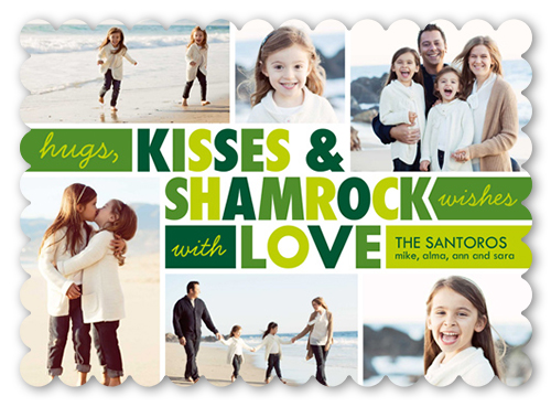 Shamrock Love St. Patrick's Day Card, Green, 100% Recycled Cardstock , Scallop