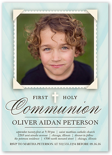 Holy Communion Boy Communion Invitation, Blue, Luxe Double-Thick Cardstock, Square