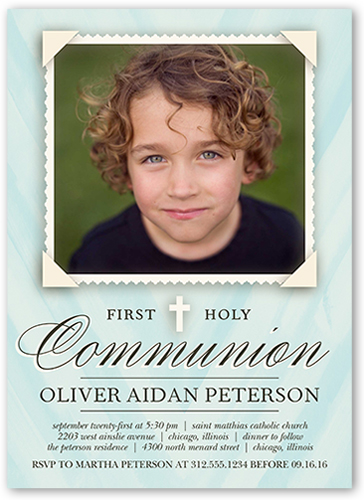 Holy Communion Boy Communion Invitation, Blue, 100% Recycled Cardstock , Square, Rain