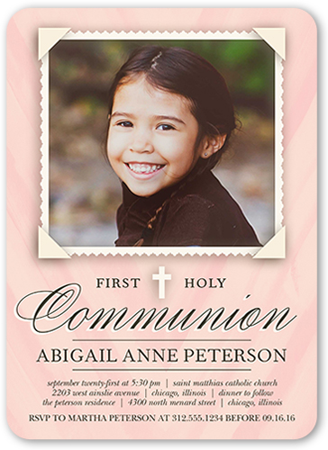 Holy Communion Girl Communion Invitation, Pink, Pearl Shimmer Cardstock, Rounded