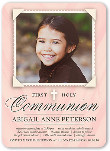 Holy Communion Girl Communion Invitation, Pink, Standard Smooth Cardstock, Rounded